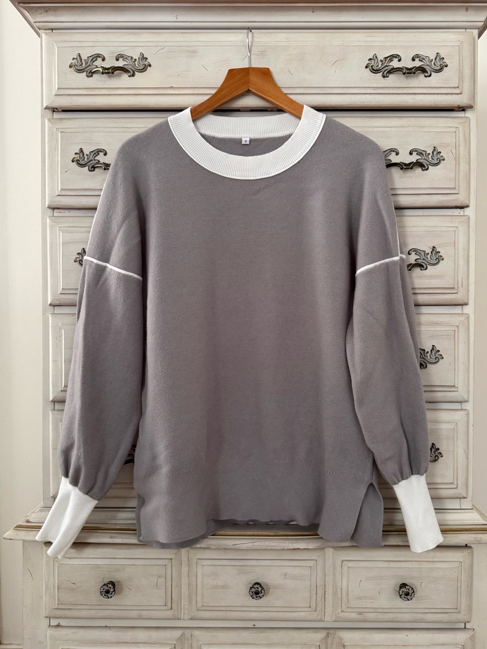 Grey Cotton Contrast Sweater